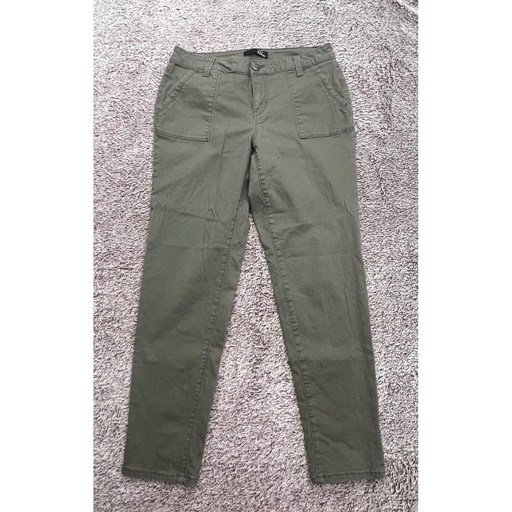 1822 Denim Womens 10 Olive Green Utility Pants Slim Straight Cargo Workwear in